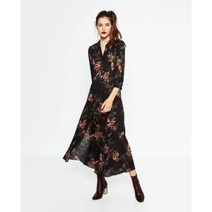 Zara Black Multicolor Floral Boho Maxi Dress Size Small